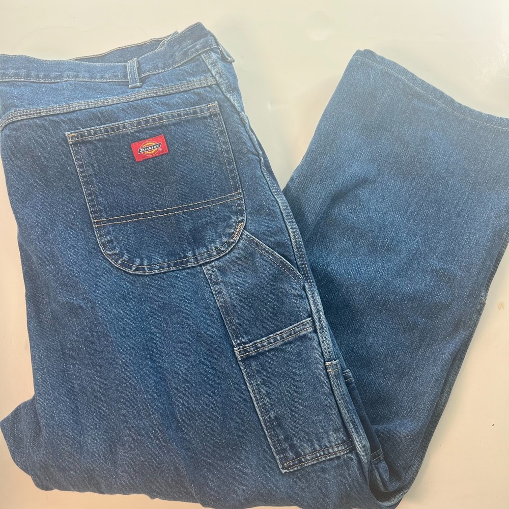 Dickies Men's Carpenter Jeans 44x28 Heavy Denim Straight Wide Leg Altered READ